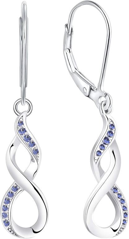 Infinity Dangle Drop Earrings 925 Sterling Silver Leverback Earrings Birthstone Jewelry for Women