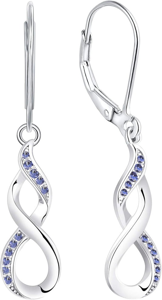 Infinity Dangle Drop Earrings 925 Sterling Silver Leverback Earrings Birthstone Jewelry for Women
