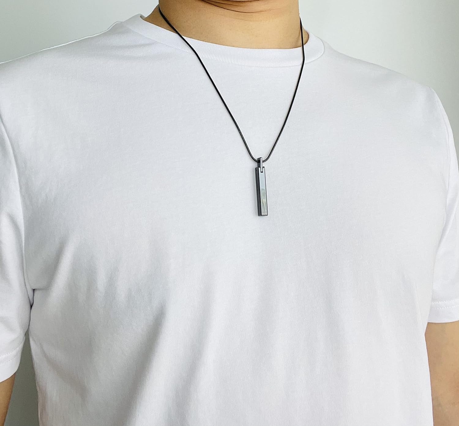 Men'S Tungsten Steel Bar Pendant Necklace with 22 Inches Stainless Steel Snake Chain