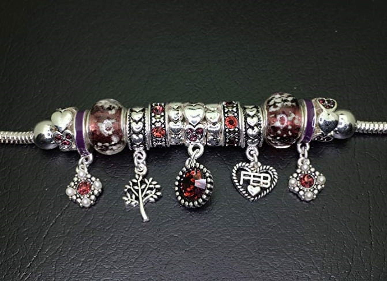 Birthstone Bracelet Multi-Color Charm Beads Silvertone