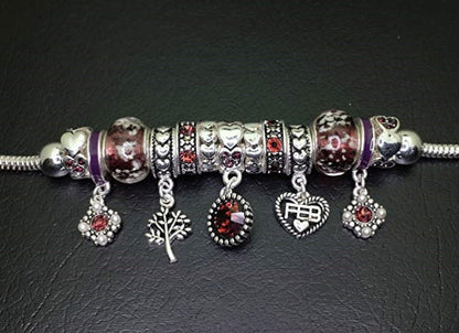 Birthstone Bracelet Multi-Color Charm Beads Silvertone