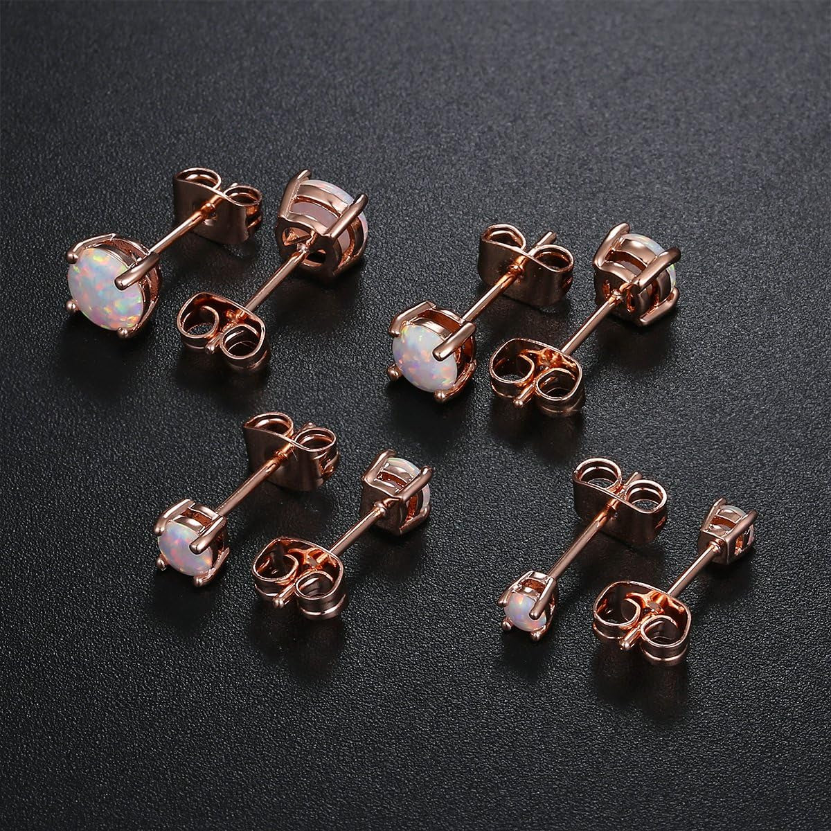 Stunning Rose Gold Plated Opal Studs, 18K Rose Gold Plated Opal Stud Earrings 6MM round for Women