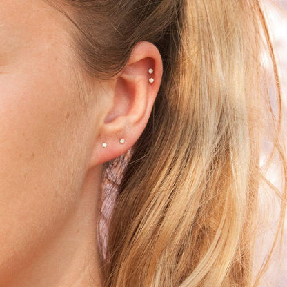 2Mm Sterling Silver Austria Zirconia Stud Earrings for Women Men, Platinum/Gold/Rose Gold Plated Tiny CZ Studs