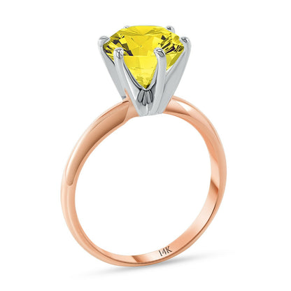 3.50 Ct round Yellow Canary 14K Rose Gold Solitaire Engagement Wedding Ring