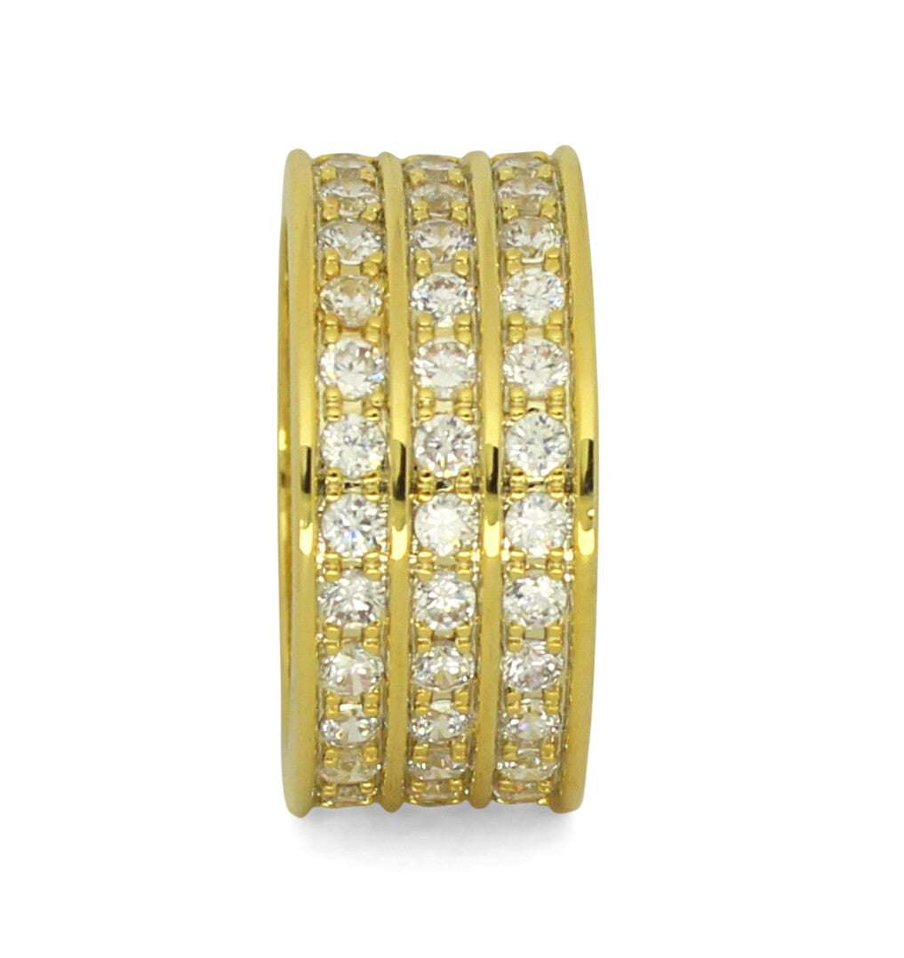 Mens 3 Row Engagement Band 14K Gold Plated Icy Cubic Zirconia Promise Ring