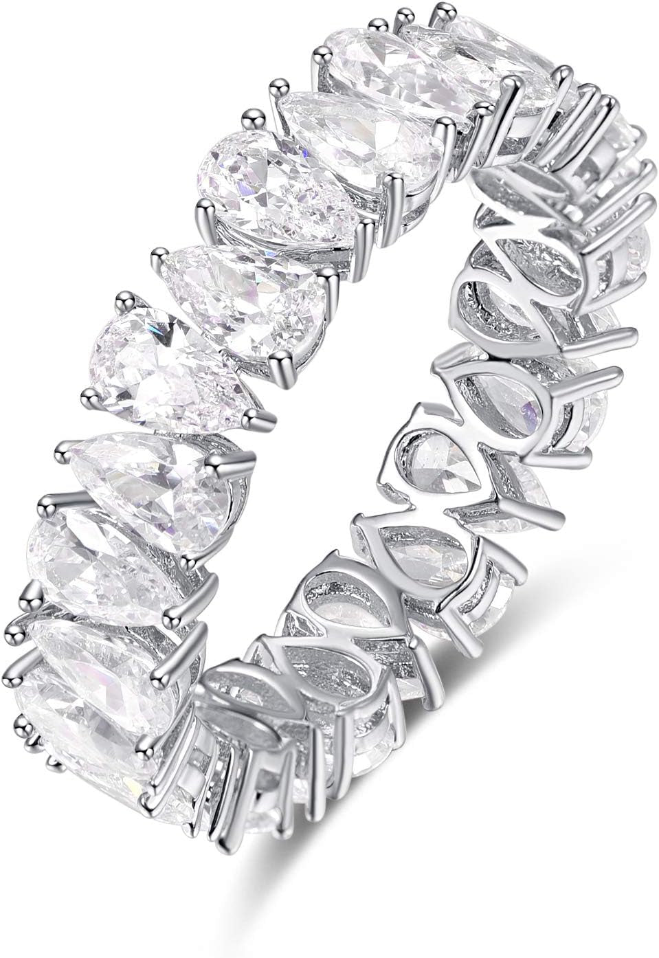Eternity Rings Band for Women 925 Sterling Silver Stacking Rings Pear Cut White Cubic Zirconia Wedding Ring Size 5-9
