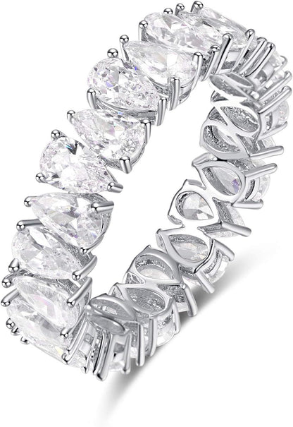 Eternity Rings Band for Women 925 Sterling Silver Stacking Rings Pear Cut White Cubic Zirconia Wedding Ring Size 5-9
