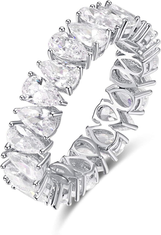Eternity Rings Band for Women 925 Sterling Silver Stacking Rings Pear Cut White Cubic Zirconia Wedding Ring Size 5-9