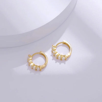 Iced CZ Men Women Huggie Yellow Gold Plated 925 Sterling Silver Cubic Zirconia Princess Cut Hoop