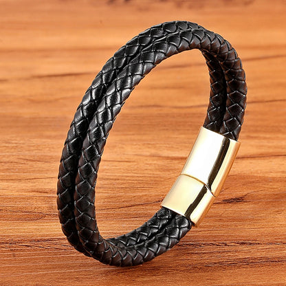 Braided Rope Wrap Leather Bracelets for Men Bangles Fashion Male Women Charm Stainless Steel Clasp Jewelry DIY Customization