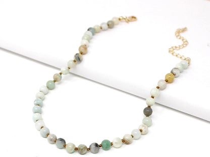 Real Amazonite Natural Gemstone Beaded Choker Necklace Semi Precious Stone Choker for Women Teen