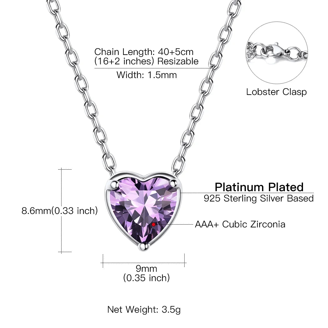 Silver Necklace for Women 925 Sterling Silver Birthstone Love Heart Necklace Birthday Women Gifts