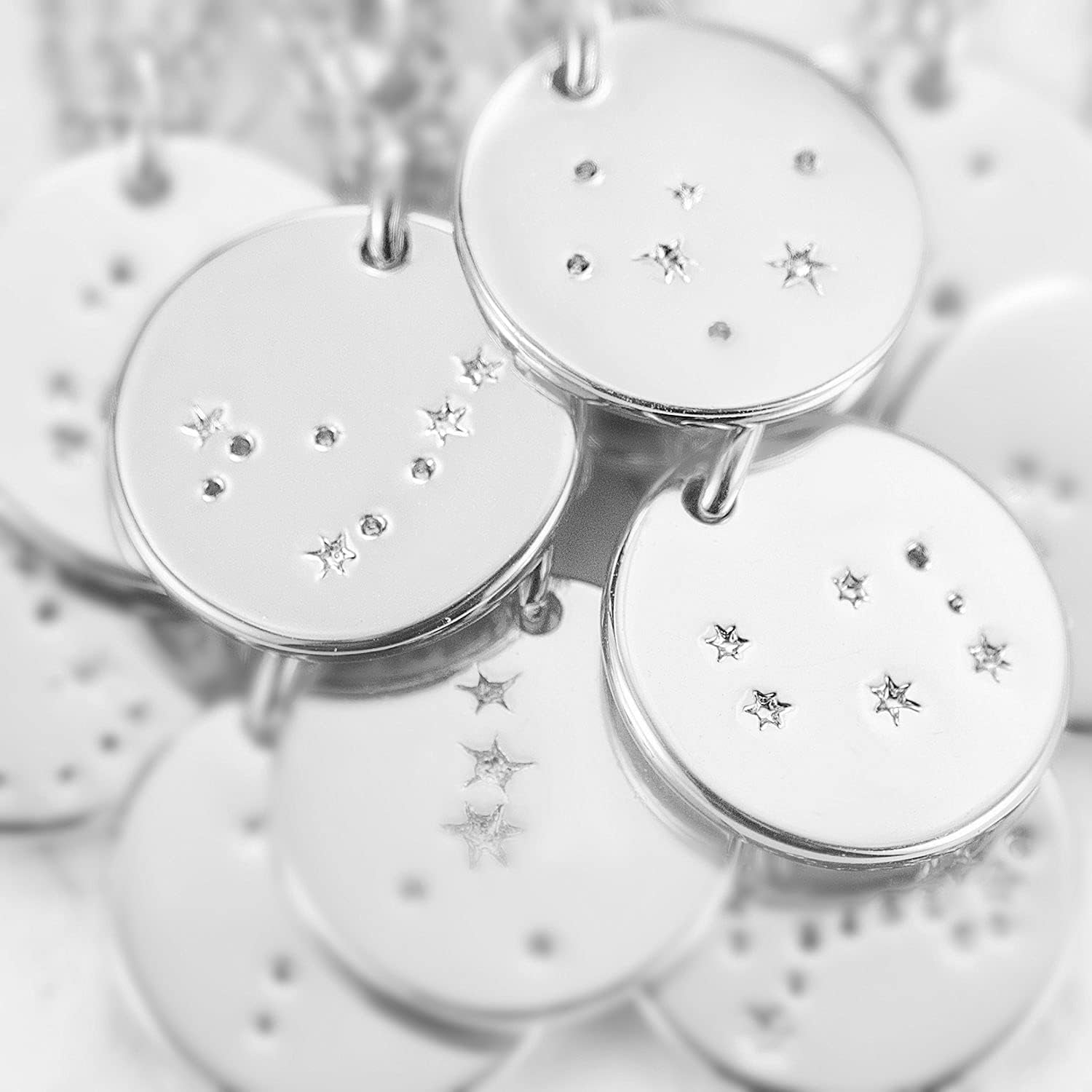 Gold Necklace Coin Disc Zodiac 12 Constellation Star Connected Engraved Horoscope Sign Astrology Pendant 18K Gold Plated Chain Dainty Personalized Simple Jewelry