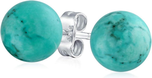 Large 10MM Natural Gemstone round Bead Ball Stud Earrings .925 Sterling Silver for Women Teens -Variety of Birthstones