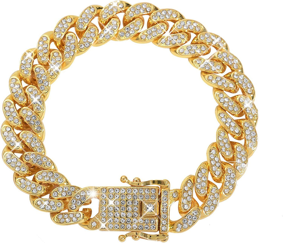 Cuban Link Bracelet for Men Women 13Mm Iced Out Cuban Bracelet 18K Gold Plated CZ Diamond Cuban Link Chain Bling Miami Bangle Hip Hop Bracelet Jewelry for Men Women