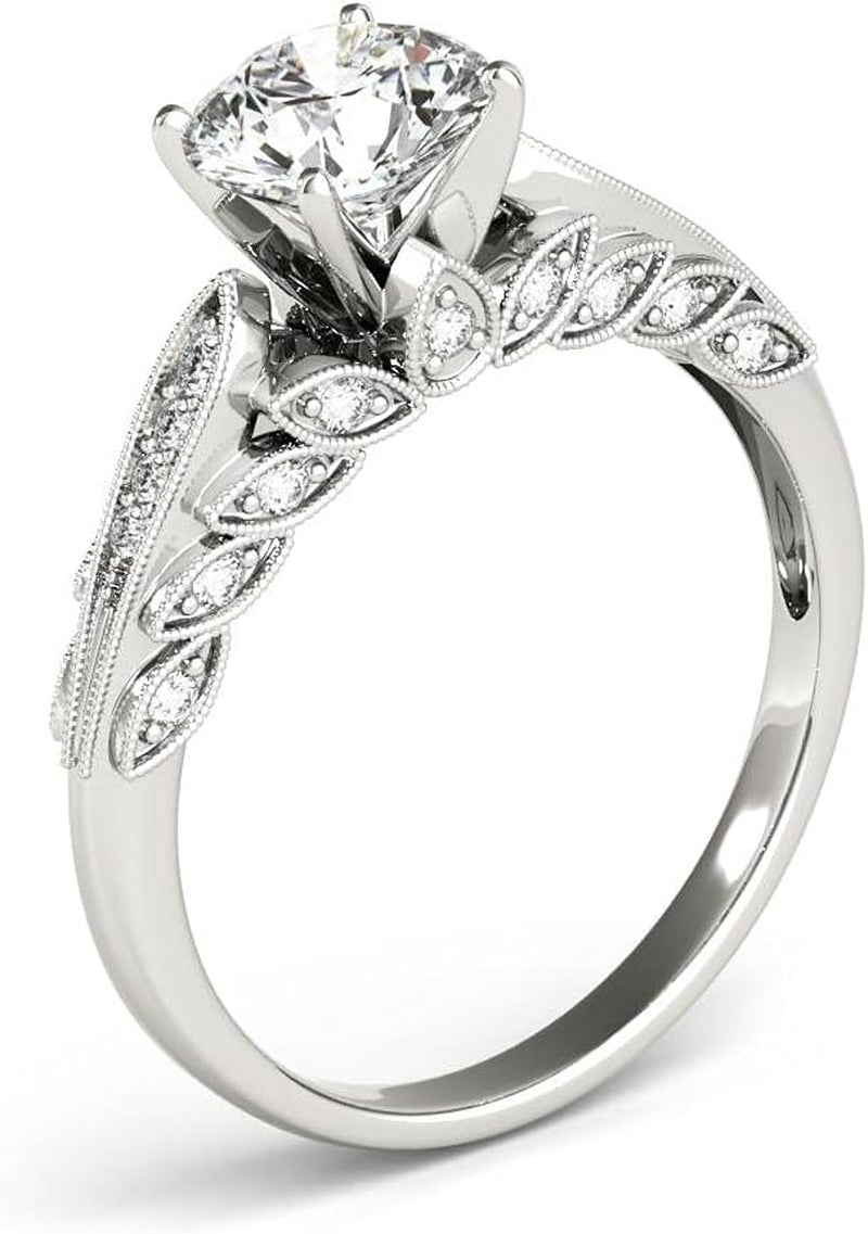 Engagement Ring 1.0 CT Center round Cut Floral Moissanite Engagement Rings for Women 10K 14K 18K White Gold