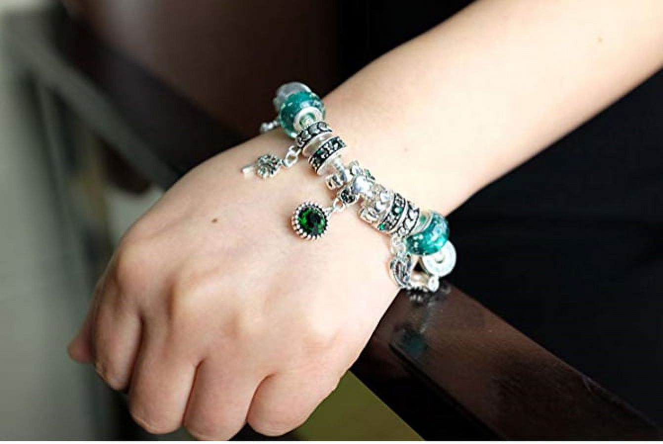 Birthstone Bracelet Multi-Color Charm Beads Silvertone