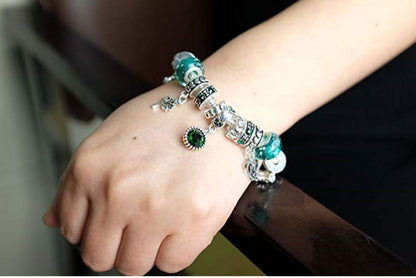 Birthstone Bracelet Multi-Color Charm Beads Silvertone
