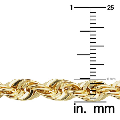 Kooljewelry Solid 14K Yellow Gold Filled Rope Chain Necklace (6 Mm, 22 Inch)