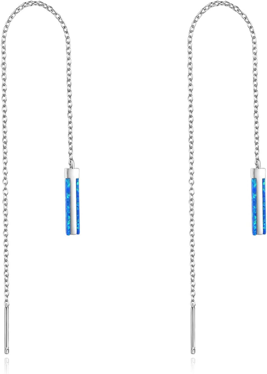 Threader Earrings for Women Sterling Silver Created Opal Bar/Leaves/Sunflower/Rose/Dasiy Earrings Threader Jewelry Gifts for Birthday Christmas