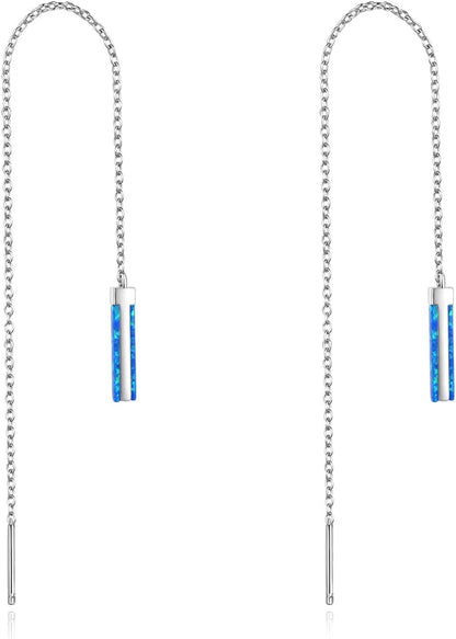 Threader Earrings for Women Sterling Silver Created Opal Bar/Leaves/Sunflower/Rose/Dasiy Earrings Threader Jewelry Gifts for Birthday Christmas