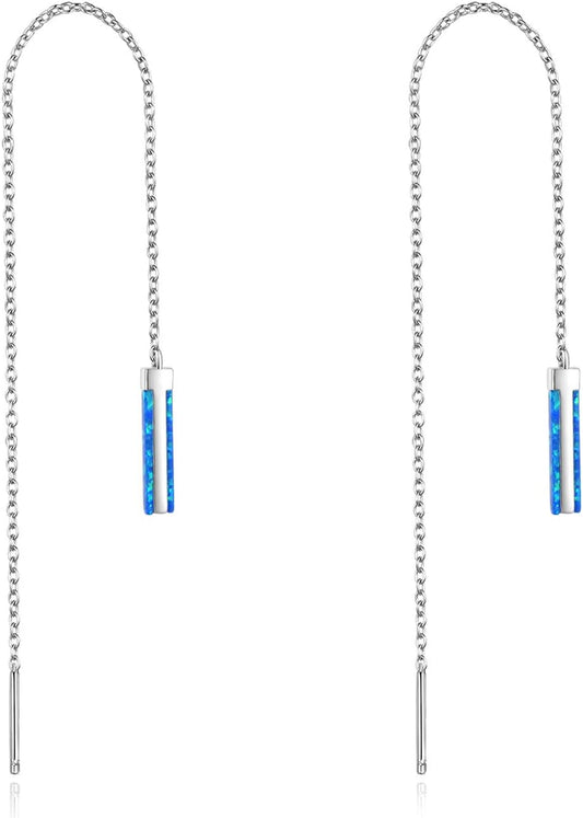Threader Earrings for Women Sterling Silver Created Opal Bar/Leaves/Sunflower/Rose/Dasiy Earrings Threader Jewelry Gifts for Birthday Christmas