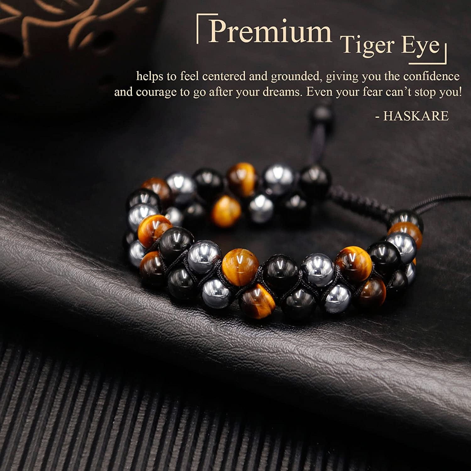 Triple Protection Bracelet, Tigers Eye Black Obsidian and Hematite 8Mm Beads Bracelet for Men Women, Jewelry Healing Bracelets Bring Luck and Prosperity and Happiness