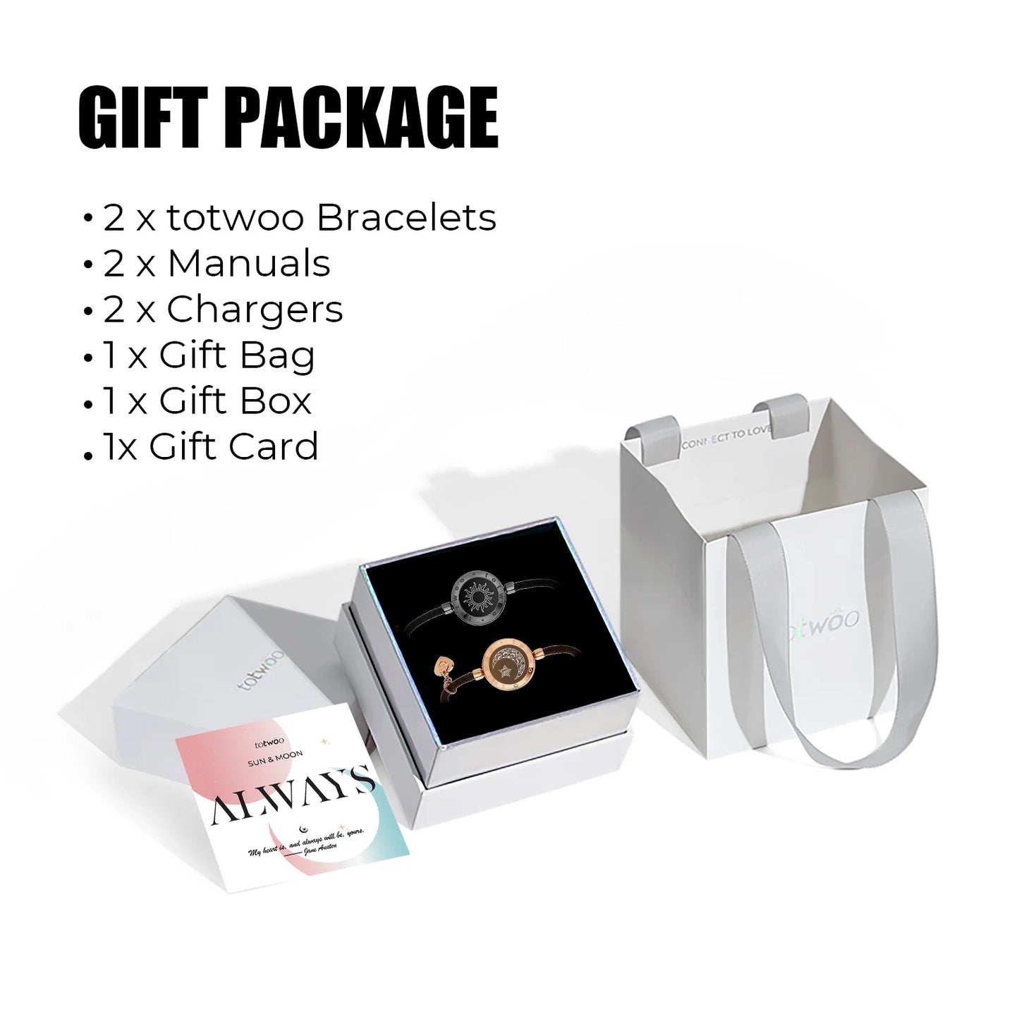 Totwoo Long Distance Touch Light up & Vibrate Bracelets for Couples, Long Distance Relationship Gifts Smart Sun & Moon Love Brac