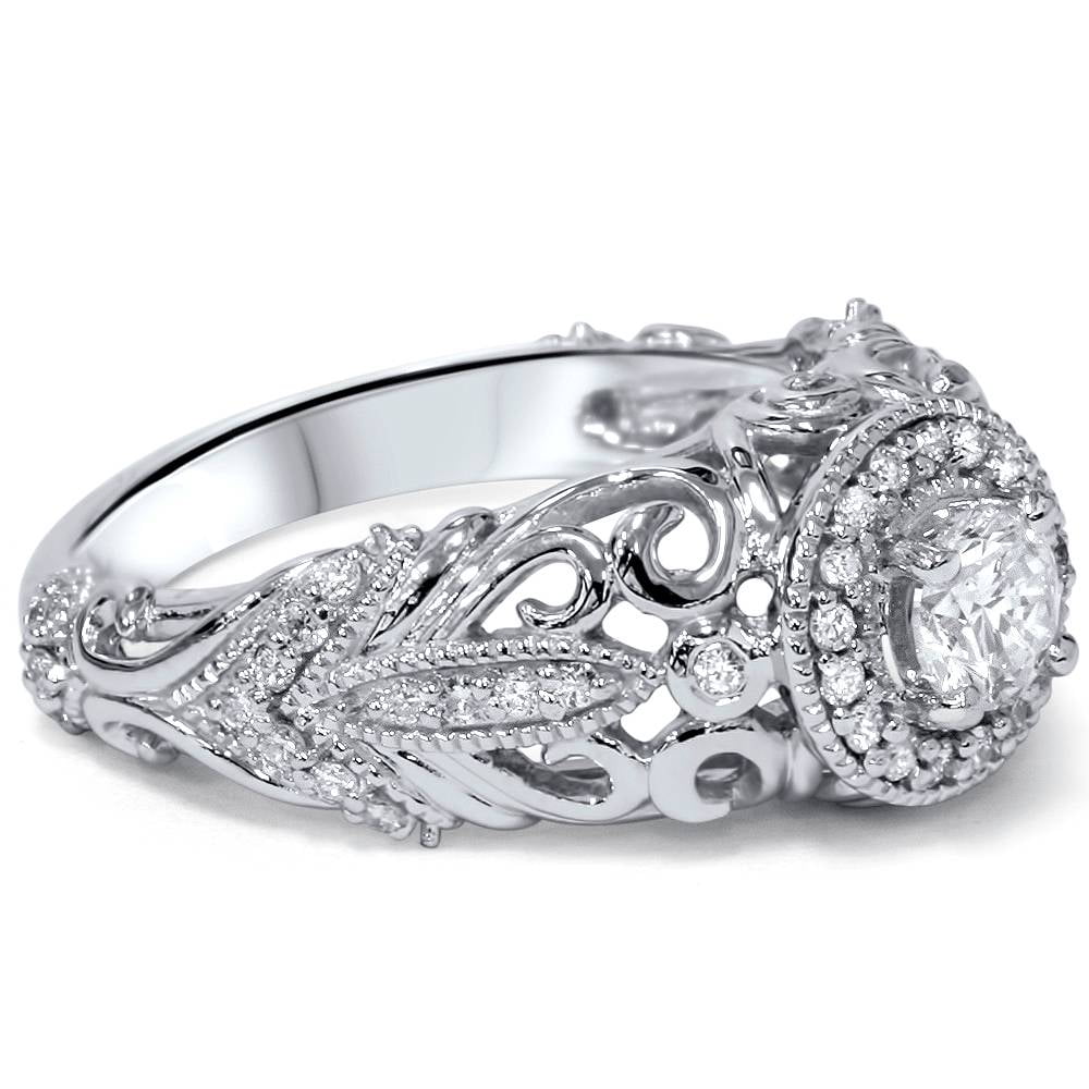Pompeii 3/4Ct Vintage Diamond Engagement Ring 14K White Gold (G/H,I1-I2)