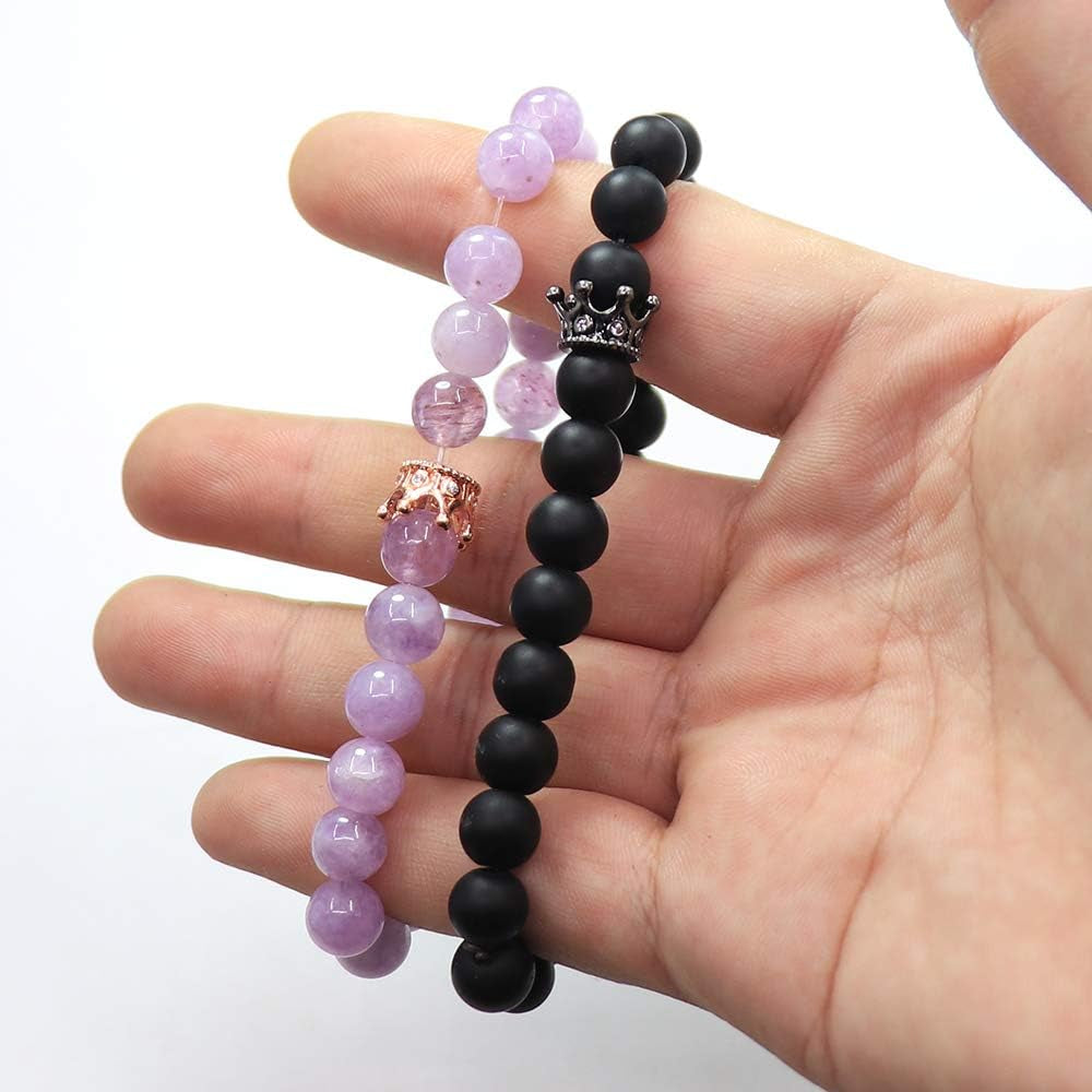 King&Queen Crown Distance Couple Bracelets His and Her Friendship 8Mm Beads Bracelet