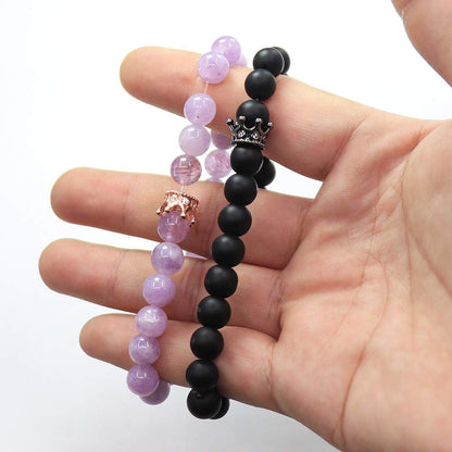 King&Queen Crown Distance Couple Bracelets His and Her Friendship 8Mm Beads Bracelet