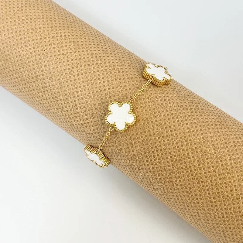 Clover Women'S Hand Bracelets Flower Mothers Day Double Sided Stainless Steel Bracelet Charm Fashion Jewelry Accessories Gifts