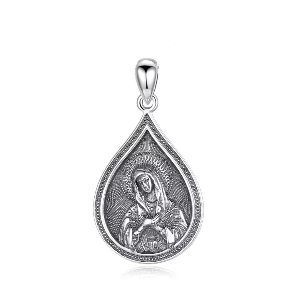 925 Sterling Silver Virgin Mary Cross Amulet Pendant