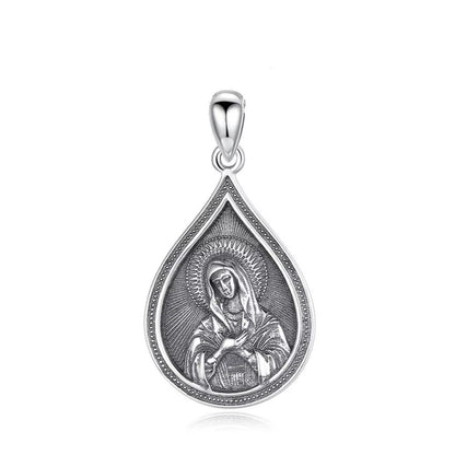 925 Sterling Silver Virgin Mary Cross Amulet Pendant