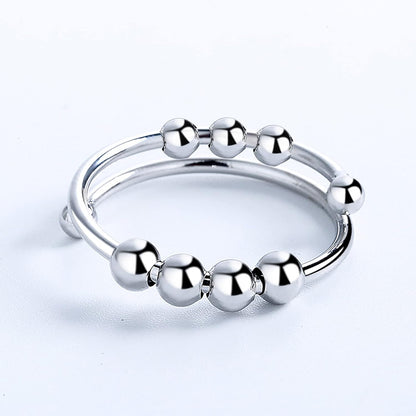 Silver Adjustable Fidget Rings, Anxiety Relief Ring, Anti-Worry Bead Rings Spinner Ring Gift for Women Men