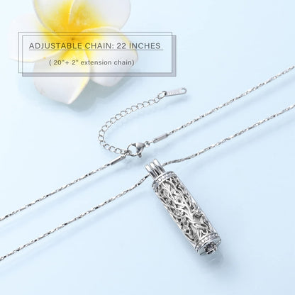 Cylinder Cremation Jewelry Tree of Life Urn Ashes Necklace for Women Men Vial Cremation Ash Pendant Loved One Memorial Jewelry