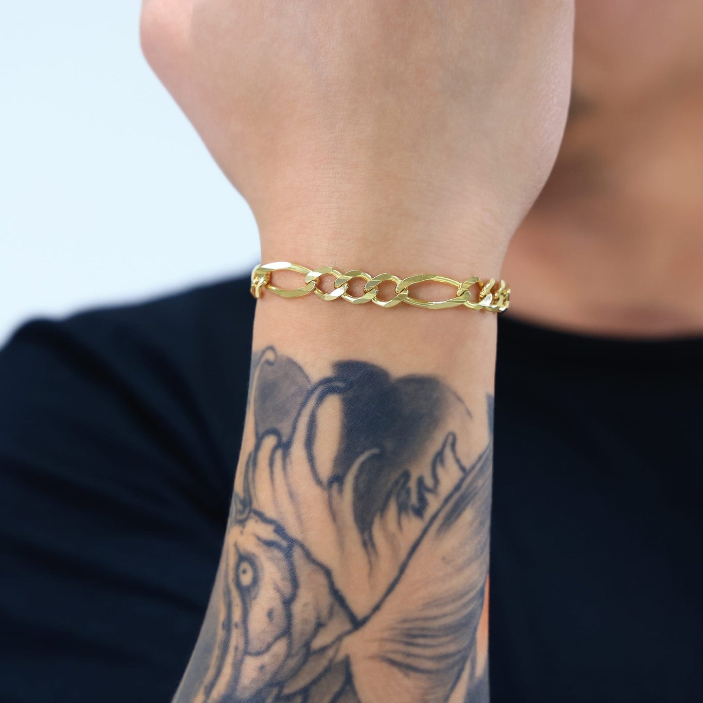 14K Real Yellow Gold Solid Figaro Link 8Mm Thick Chain Bracelet (7"-9") Italian Jewelry for Men