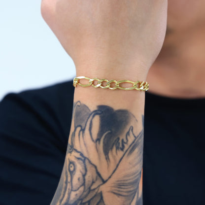 14K Real Yellow Gold Solid Figaro Link 8Mm Thick Chain Bracelet (7"-9") Italian Jewelry for Men