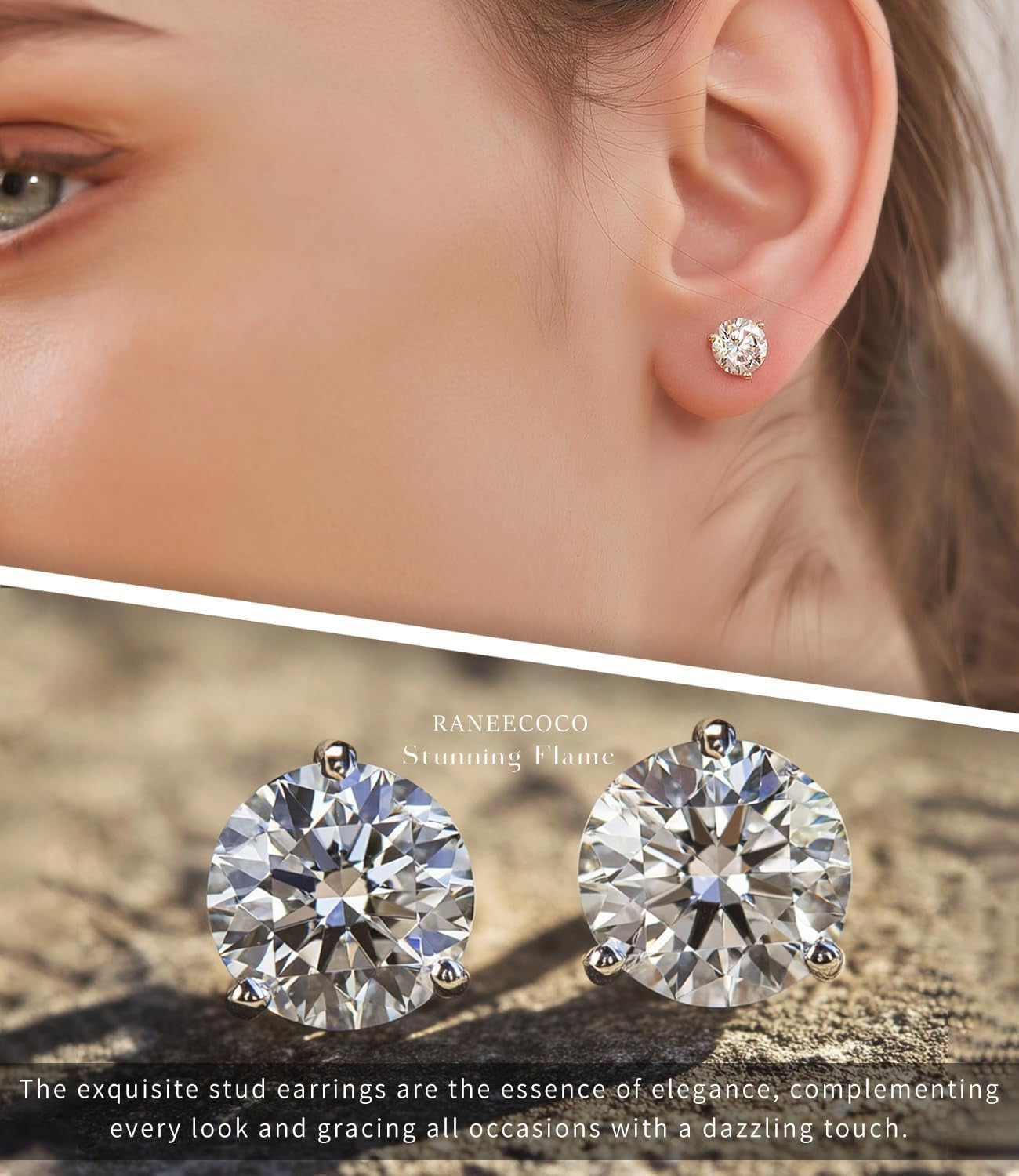 "STUNNING FLAME" 18K Gold Plated Silver Brilliant Cut Simulated Diamond Cubic Zirconia Stud Earrings