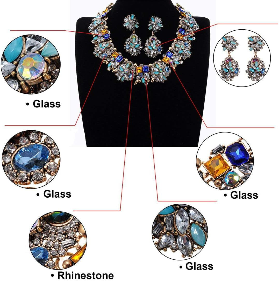 Vintage Crystal Rhinestone Statement Choker Bib Statement Necklace Earring Fashion Costume Jewelry Set for Women