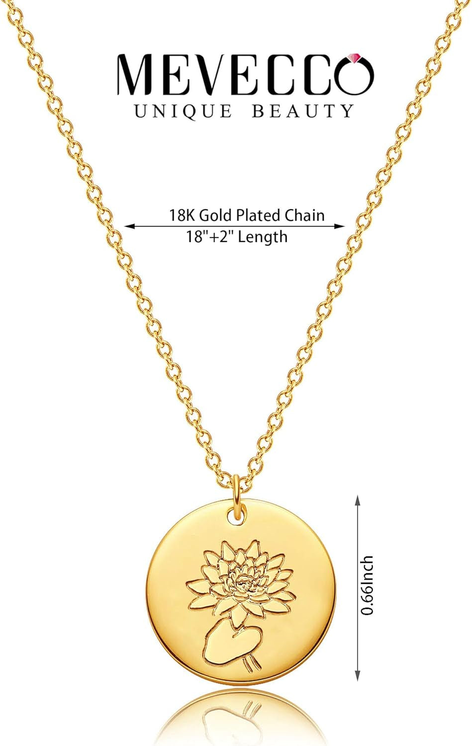 Birth Flower Necklace 18K Gold Custom Floral Pendant Necklaces Dainty Birth Month Flower Disc Hand Stamped Necklace Personalized Jewelry Birthday Gift