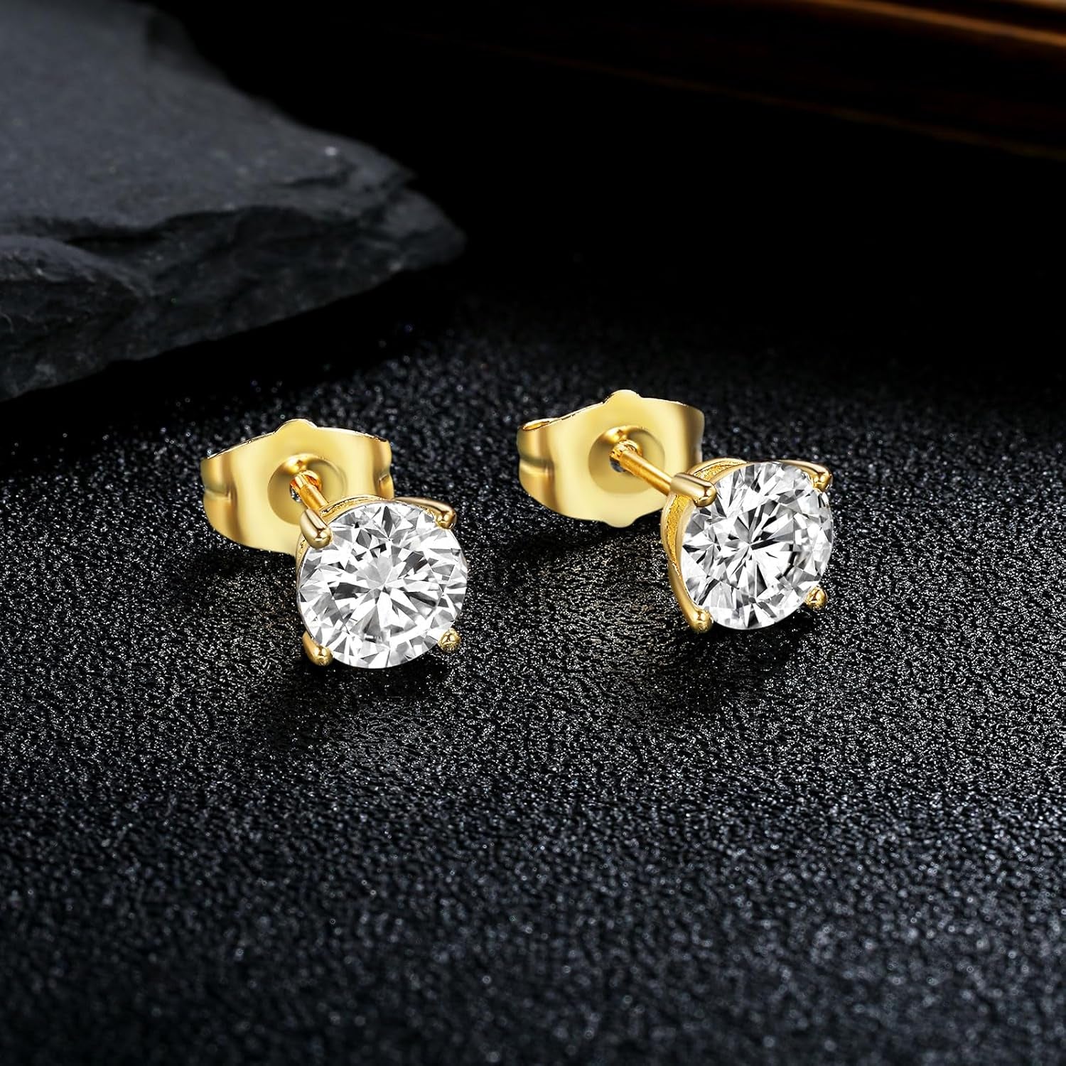 5 Pairs Stud Earrings Sets 3-7MM 18K Gold Plated Round/Cushion/Asscher/Emerald Cut Cubic Zirconia Earring Hypoallergenic Stud Earrings for Women Men