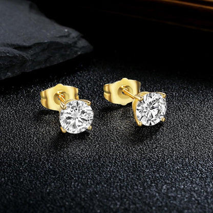 5 Pairs Stud Earrings Sets 3-7MM 18K Gold Plated Round/Cushion/Asscher/Emerald Cut Cubic Zirconia Earring Hypoallergenic Stud Earrings for Women Men