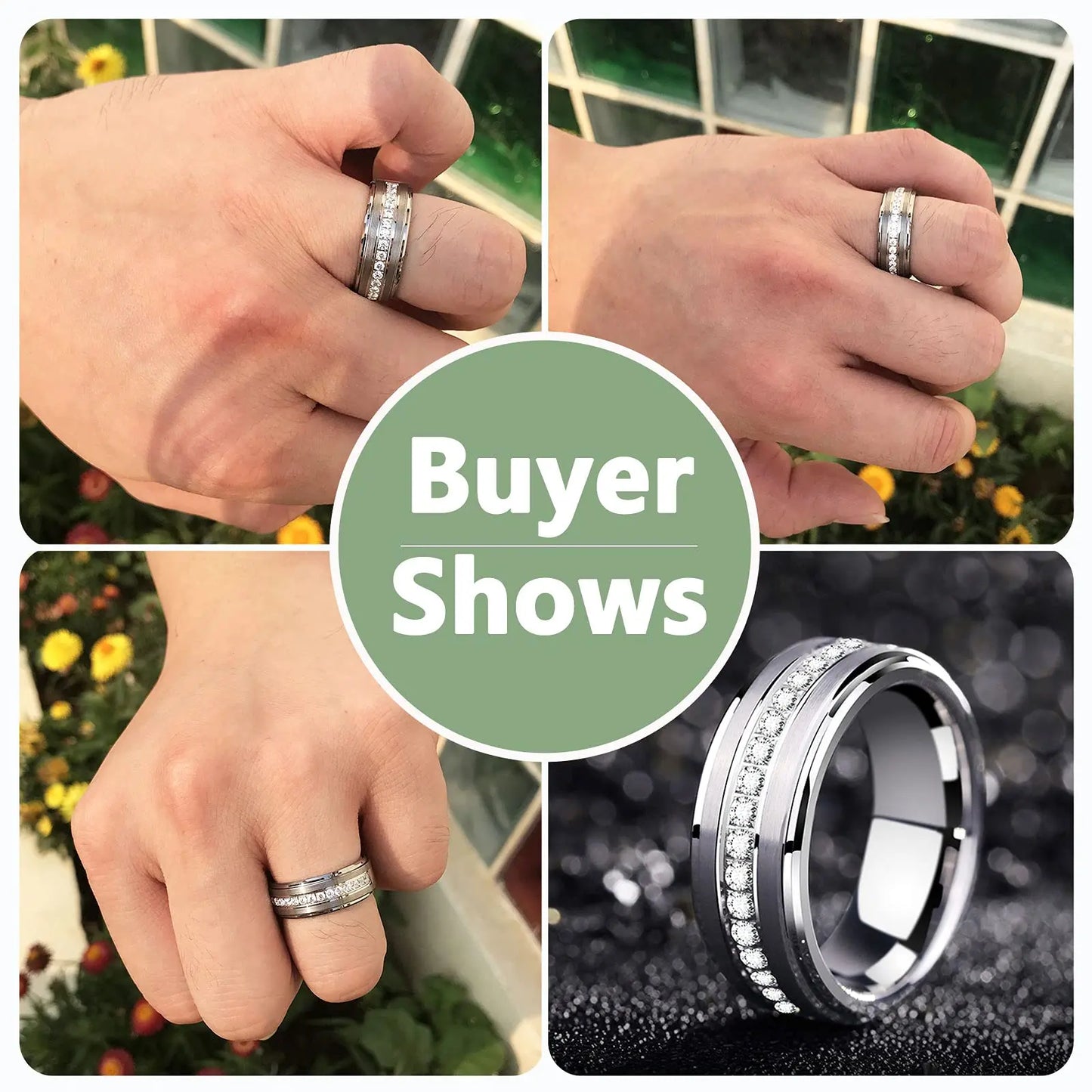 Men'S Wedding Band Brushed Finished Tungsten Carbide Promise Rings for Men Charm Half Eternity round Zircon Jewelry