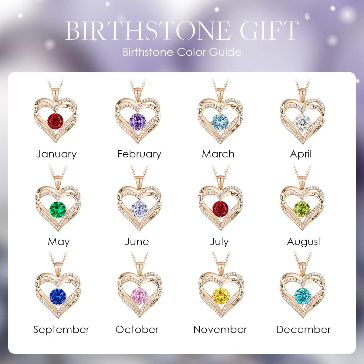 Forever Love Heart Necklaces for Women, Wedding Anniversary, Birthday Mothers Day Gifts for Mom, Mother, Wife, Girlfriend, S925 Silver Jewelry with Birthstone Pendant