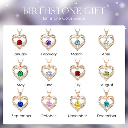 Forever Love Heart Necklaces for Women, Wedding Anniversary, Birthday Mothers Day Gifts for Mom, Mother, Wife, Girlfriend, S925 Silver Jewelry with Birthstone Pendant
