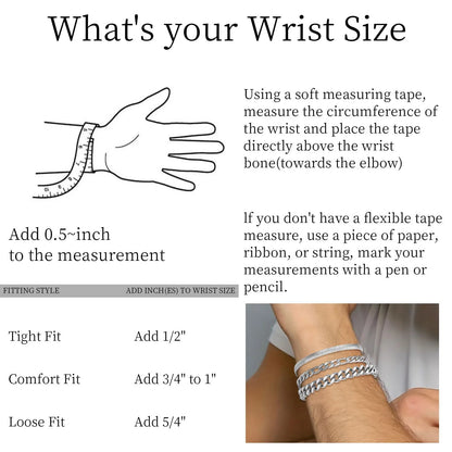 3 Pcs Sterling Silver Bracelets for Men Women Boys,Charm Bracelet Cuban Link Curb Figaro Herringbone Chain Bracelets Set Jewelry Birthday Gifts Ideas Teen Dad Husband Male 6.5/7/7.5/8.3/9 Inch