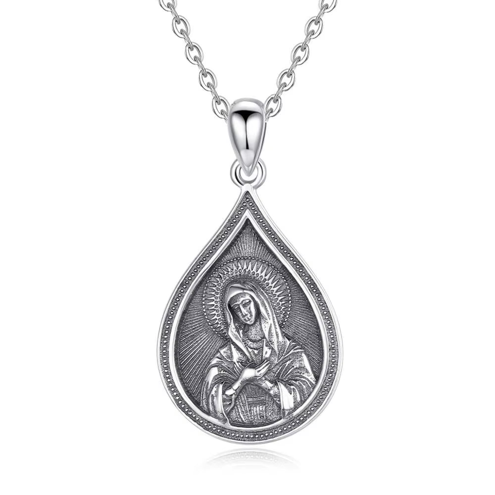 925 Sterling Silver Virgin Mary Cross Amulet Pendant