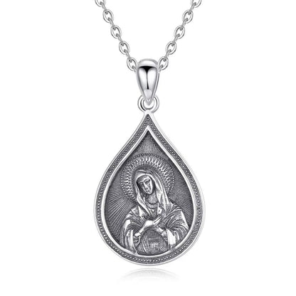 925 Sterling Silver Virgin Mary Cross Amulet Pendant
