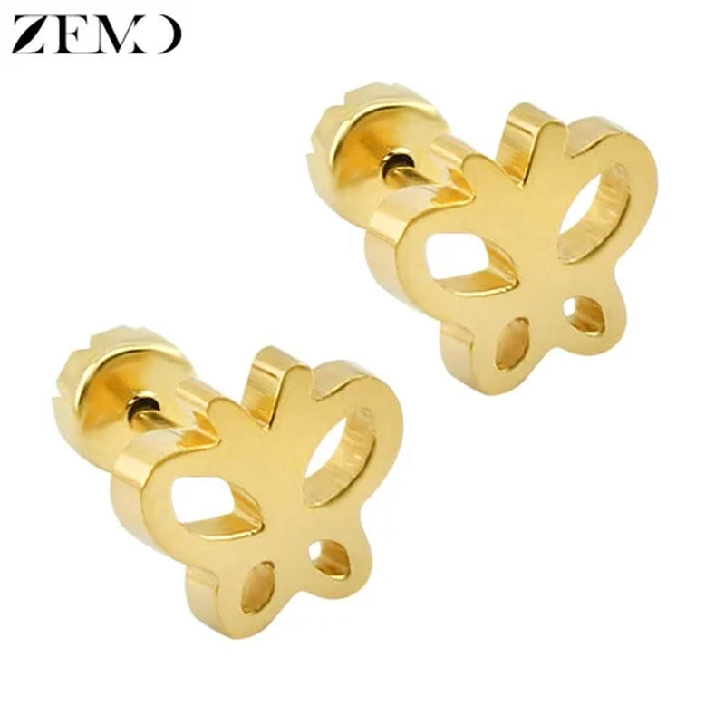 Flower Baby Earrings 316L Stainless Steel Small Stud Earrings Heart Kid Studs Ear Earrings Female Piercing Jewelry Women